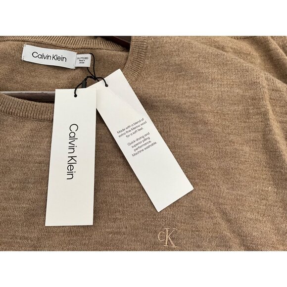 Calvin Klein Men's Extra-Fine Merino Wool Sweater 2XL Tan - Picture 6 of 10
